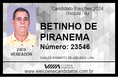 Candidato BETINHO DE PIRANEMA 2024 - ITAGUAÍ - Eleições