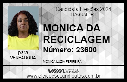 Candidato MONICA DA RECICLAGEM 2024 - ITAGUAÍ - Eleições