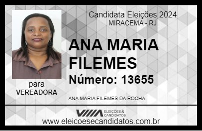 Candidato ANA MARIA FILEMES 2024 - MIRACEMA - Eleições