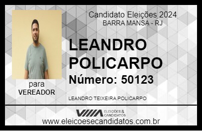 Candidato LEANDRO POLICARPO 2024 - BARRA MANSA - Eleições