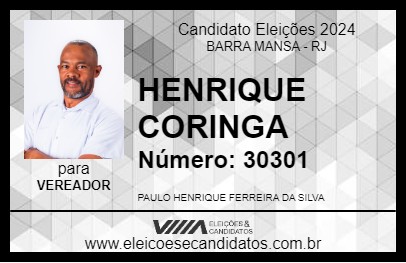 Candidato HENRIQUE CORINGA 2024 - BARRA MANSA - Eleições