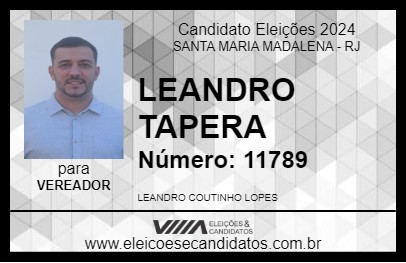 Candidato LEANDRO TAPERA 2024 - SANTA MARIA MADALENA - Eleições