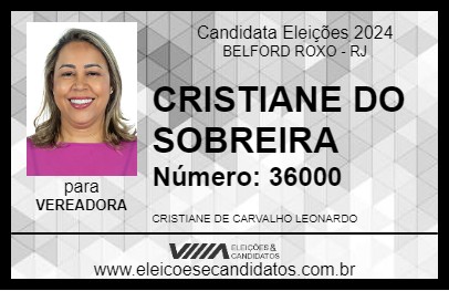 Candidato CRISTIANE DO SOBREIRA 2024 - BELFORD ROXO - Eleições