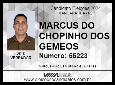 Candidato MARCUS DO CHOPINHO DOS GEMEOS 2024 - MANGARATIBA - Eleições