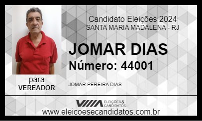 Candidato JOMAR DIAS 2024 - SANTA MARIA MADALENA - Eleições