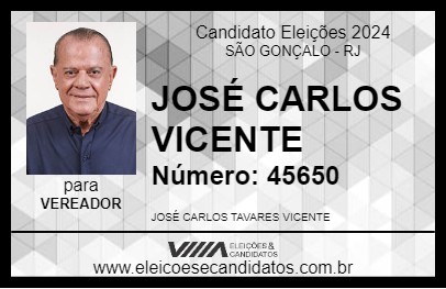 Candidato JOSÉ CARLOS VICENTE 2024 - SÃO GONÇALO - Eleições