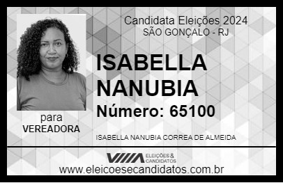 Candidato ISABELLA NANUBIA 2024 - SÃO GONÇALO - Eleições