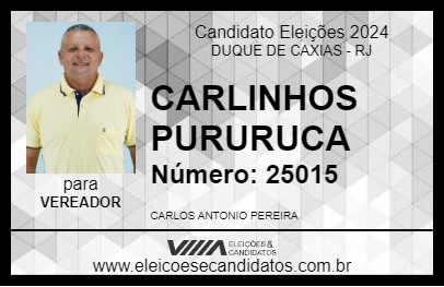 Candidato CARLINHOS PURURUCA 2024 - DUQUE DE CAXIAS - Eleições