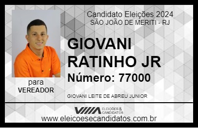 Candidato GIOVANI RATINHO JR 2024 - SÃO JOÃO DE MERITI - Eleições