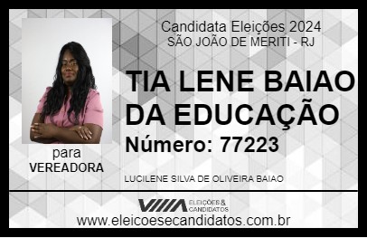 Candidato TIA LENE BAIAO DA EDUCAÇÃO 2024 - SÃO JOÃO DE MERITI - Eleições