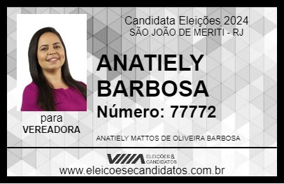 Candidato ANATIELY BARBOSA 2024 - SÃO JOÃO DE MERITI - Eleições