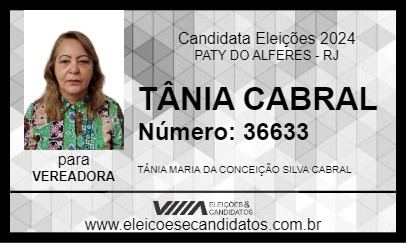 Candidato TÂNIA CABRAL 2024 - PATY DO ALFERES - Eleições