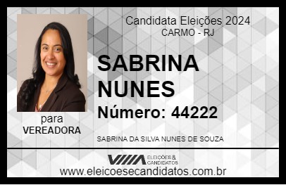 Candidato SABRINA NUNES 2024 - CARMO - Eleições