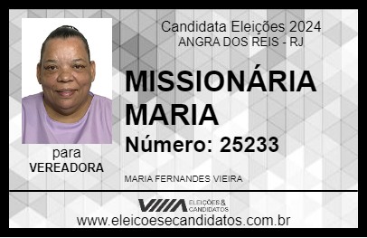 Candidato MISSIONÁRIA MARIA 2024 - ANGRA DOS REIS - Eleições