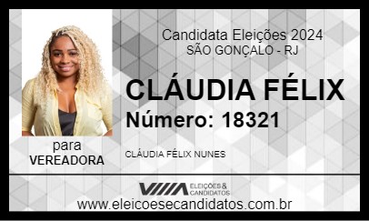 Candidato CLÁUDIA FÉLIX 2024 - SÃO GONÇALO - Eleições