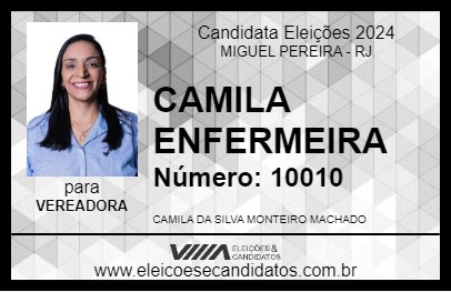 Candidato CAMILA ENFERMEIRA 2024 - MIGUEL PEREIRA - Eleições