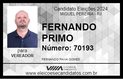 Candidato FERNANDO PRIMO 2024 - MIGUEL PEREIRA - Eleições