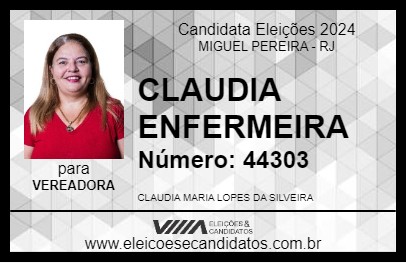 Candidato CLAUDIA ENFERMEIRA 2024 - MIGUEL PEREIRA - Eleições