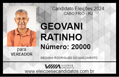 Candidato GEOVANI RATINHO 2024 - CABO FRIO - Eleições