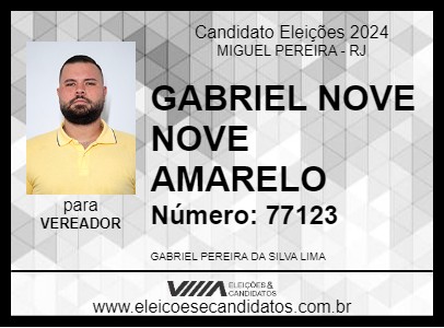 Candidato GABRIEL NOVE NOVE AMARELO 2024 - MIGUEL PEREIRA - Eleições