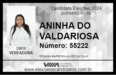 Candidato ANINHA DO VALDARIOSA 2024 - QUEIMADOS - Eleições