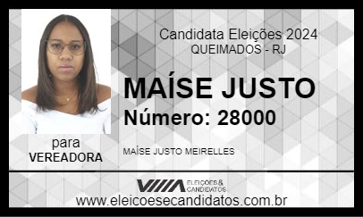 Candidato MAÍSE JUSTO 2024 - QUEIMADOS - Eleições