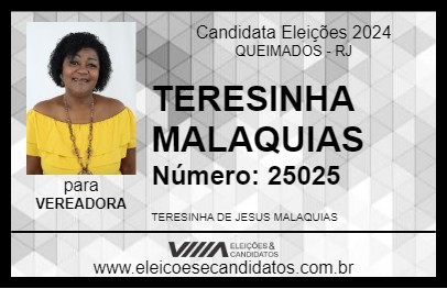 Candidato TERESINHA MALAQUIAS 2024 - QUEIMADOS - Eleições