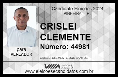 Candidato CRISLEI CLEMENTE 2024 - PINHEIRAL - Eleições