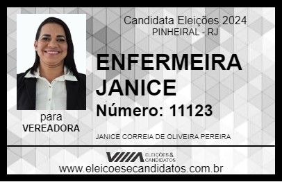 Candidato ENFERMEIRA JANICE 2024 - PINHEIRAL - Eleições