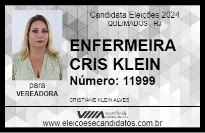 Candidato ENFERMEIRA CRIS KLEIN 2024 - QUEIMADOS - Eleições