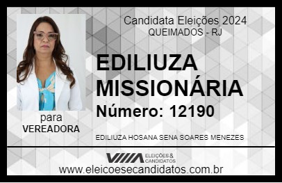 Candidato EDILIUZA MISSIONÁRIA 2024 - QUEIMADOS - Eleições