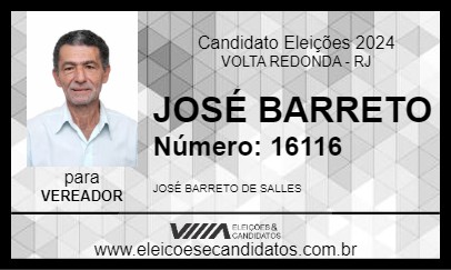 Candidato JOSÉ BARRETO 2024 - VOLTA REDONDA - Eleições