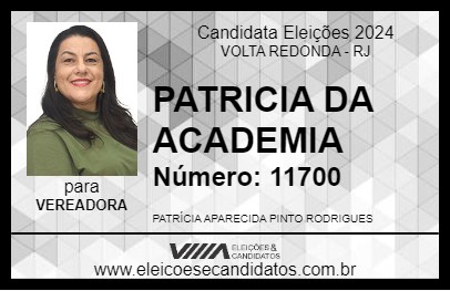 Candidato PATRICIA DA ACADEMIA 2024 - VOLTA REDONDA - Eleições