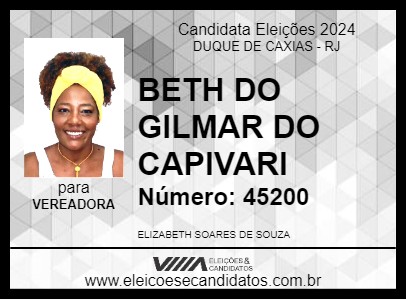 Candidato BETH DO GILMAR DO CAPIVARI 2024 - DUQUE DE CAXIAS - Eleições