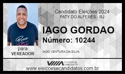 Candidato IAGO GORDAO 2024 - PATY DO ALFERES - Eleições