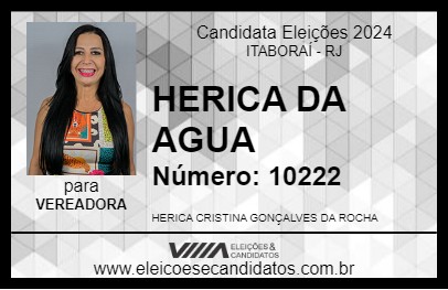 Candidato HERICA DA AGUA 2024 - ITABORAÍ - Eleições