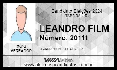 Candidato LEANDRO FILM 2024 - ITABORAÍ - Eleições