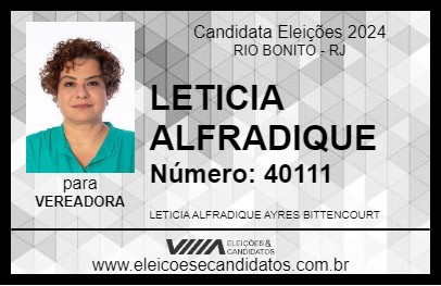 Candidato LETICIA ALFRADIQUE 2024 - RIO BONITO - Eleições