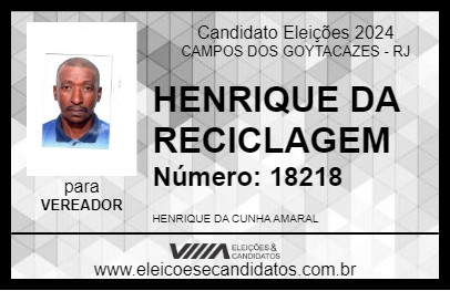 Candidato HENRIQUE DA RECICLAGEM 2024 - CAMPOS DOS GOYTACAZES - Eleições