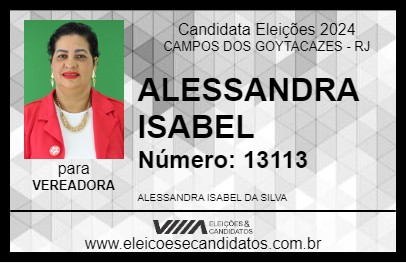 Candidato ALESSANDRA ISABEL 2024 - CAMPOS DOS GOYTACAZES - Eleições