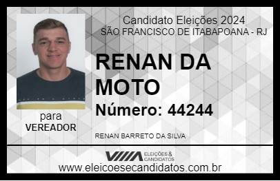 Candidato RENAN DA MOTO 2024 - SÃO FRANCISCO DE ITABAPOANA - Eleições