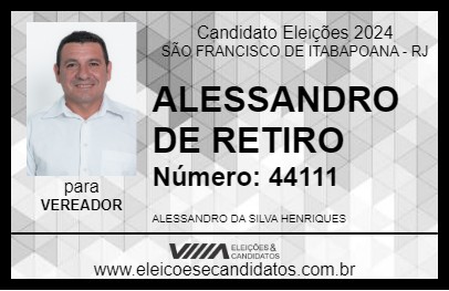 Candidato ALESSANDRO DE RETIRO 2024 - SÃO FRANCISCO DE ITABAPOANA - Eleições