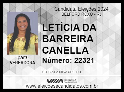 Candidato LETÍCIA DA BARREIRA 2024 - BELFORD ROXO - Eleições