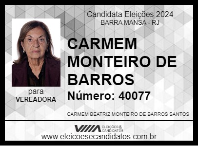 Candidato CARMEM MONTEIRO DE BARROS 2024 - BARRA MANSA - Eleições