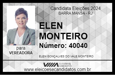 Candidato ELEN MONTEIRO 2024 - BARRA MANSA - Eleições