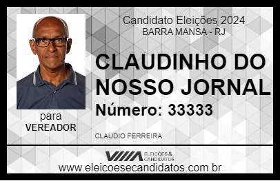 Candidato CLAUDINHO DO NOSSO JORNAL 2024 - BARRA MANSA - Eleições