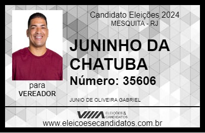 Candidato JUNINHO DA CHATUBA 2024 - MESQUITA - Eleições