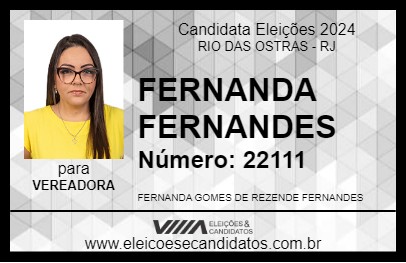 Candidato FERNANDA FERNANDES 2024 - RIO DAS OSTRAS - Eleições