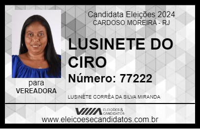 Candidato LUSINETE DO CIRO 2024 - CARDOSO MOREIRA - Eleições