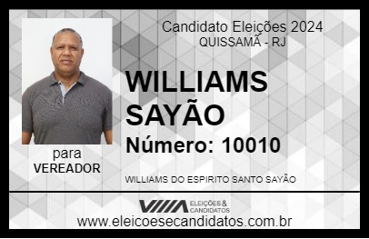 Candidato WILLIAMS SAYÃO 2024 - QUISSAMÃ - Eleições